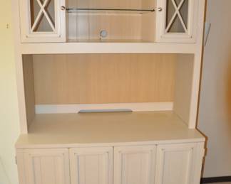 Wonderful Hooker Furniture Off White Hutch/Computer Credenza with Removable Glass Shelving, Computer Pull Out Shelf and Ample Storage. 48"W x 46"H x 20"D