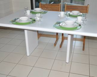Custom Made White Formica Rectangular Dining Table with Bull Nose Edge.  66"W x 29.5"H x 44"D
