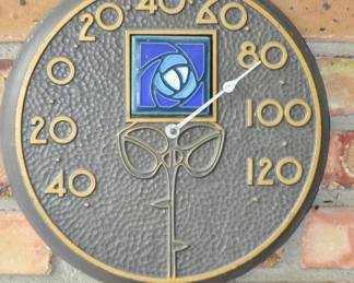 Beautiful Blue Dard Hunter Rose Thermometer in French Bronze Available, 12" D.