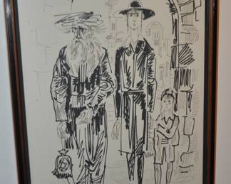 Jossi Stem (Israeli Master Artist Signed Pen & Ink. (15.5” x 21”). 