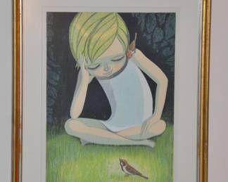 Another Adorable Shuzo Ikeda (Japanese 1922-2004) Japanese Woodblock Print, 1973,51/200.  14.75" x 19.25"