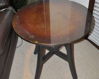 Wonderful Crate and Barrel Copper Top and Glass Side Table, 27" Dia. x 26"H 