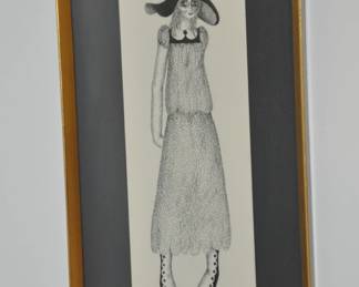Sweet Girl with Hat, C. Rouff, Signed 1970.  11.5" x 20.5"