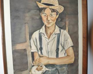 Wonderful Shirlee Henigman, "Amish Boy", Watercolor 1965. 22" x 27.25"