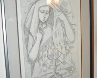 Irving Amen (American 1918-2011) Signed Artist Proof,  “Sabbath Prayer”.  18.5" x25"