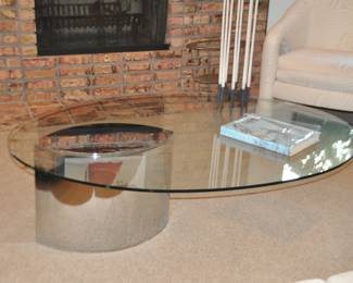 Spectacular Knoll Large Glass and Chrome "Tavolo Lunario" by Cini Boeri Cocktail Table, 58"w x 15"h x 43"d