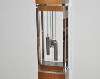 MCM Connoisseur Collection for Ridgeway Model 307 Lighted Grandfather Clock in Walnut Chrome. C. 1960. Non Working.  14"W x 68"H x 9"D
