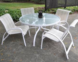 Vintage Outdoor Patio Table and 4 Sling Back Chair Set