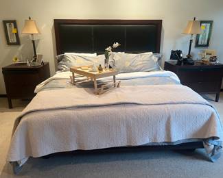 Fabulous Perspectives Custom Cabinetry by John Morgan King Size Black Leather Padded Headboard/Bed Frame Shown with the two Custom Made Night Tables, Also Custom Made by Perspective Custom Cabinetry