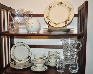 Vintage Westvale Syracuse China, Made in USA, 4 Piece Place Setting  for Four shown with Vintage Glass and Crystal Serving Pieces
