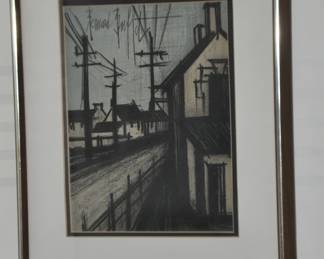 Wonderful Mid Century Bernard Buffet (French 1928 -1999) "La Route du Village" 1967. Signed with COA Included. 14.5" x 18.5"
