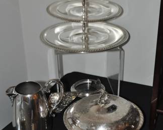 Great 3 Tier Silver Plate Stand, Shown with Additional Silver Plate Serving Pieces!