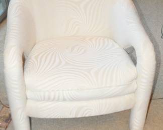 A Pair of Weiman Company White & Ivory Swirl Pattern Upholstered  Accent Chairs in Pristine Condition. 29"W x 29"H x 29"D