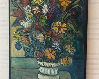 Detroit Area Artist, Dorothy Harwood, "Still Life" Signed Oil on Canvas. 25"w x 41"h