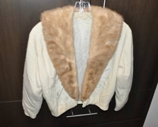 Elegant Hadley Mid Century Ivory Cashmere & Mink Cardigan Jacket, Size 10.