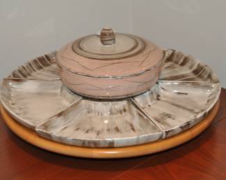 Phenomenal Vintage Santa Anita California Pottery (C. 1950)  Six Piece Serving Pieces Plus Lazy Susan