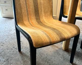 Mid Century Modern Knoll 1300 Series Dining Chairs by Bill Stephen's in Black Walnut Bentwood and Original Striped Tweed Upholstery 19.5"W x 21"D x 31.5"