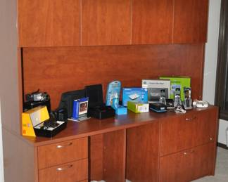 Another Woodlore International Desk with 5 Drawers and Hutch with 4 Storage Cabinets.  Made in Canada. 77"W x 23.5"D x 75"H