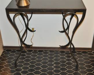 Great Modern Scroll Black Iron with Black Granite Top Foyer Table, 33"W x 32"H x 15"D