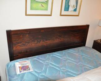 Wonderful Mid Century HJN Mobler Full/Queen Headboard Shown with a Vintage Queen Mattress and Box Spring