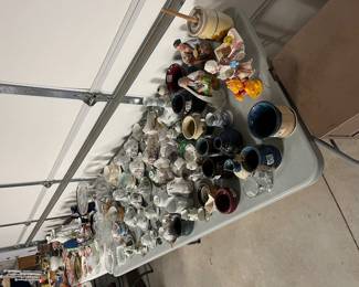 Several tables of antique glassware, jadite, carnival, cup/saucers, s/p, much much more