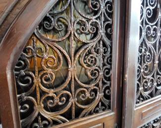 vintage Gothic arched bar cabinet 