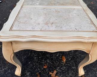 PAINTED YELLOW COFFEE TABLE WITH ITALIAN MARBLED TOP