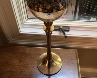 Stained Glass Brass Candle Holder