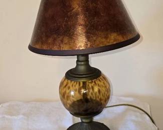 Small Metal and Amber Glass Desk Lamp