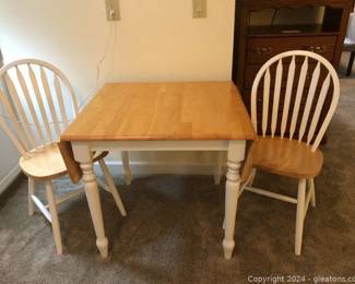 Apartment Size Natural and White Dining Table with 2 Chairs