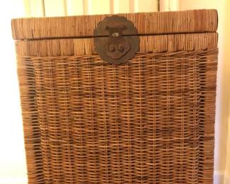 Sturdy Wicker and Brass Storage Box with Handles