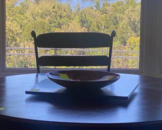 Large round iron and wood table with 6 matching chairs. And, the wonderful view. 