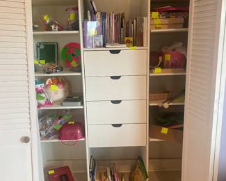 Children’s books galore. Perfect condition. Also in this cabinet are toys, horse shoe game and other games. 