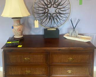 The matching Mission style chest. Notice the interesting sculpture. 