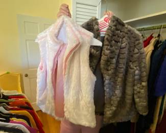 Faux fur jacket and vest. Many more available. (Winter coats, jackets, hoodies)