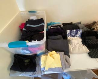 Example of athletic wear. Shorts, sweats, Jackets, leggings. 