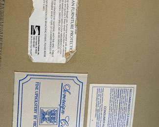 Label on the Hickory Chair sofa. One of the best furniture makers in the USA. 