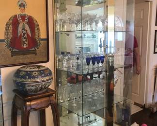 PAIR OF GLASS AND BRASS CURIO CABINET