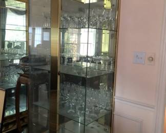 PAIR OF BRASS AND GLASS DISPLAY CABINET