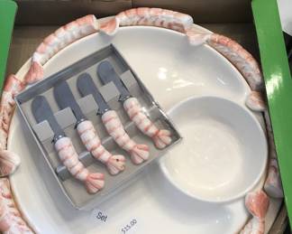 VINTAGE CHEESE SPREAD SERVING DISH W/ KNIVES