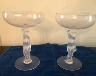 8 CHAMPAGNE COUPE BAYE CRYSTAL FROSTED BACCHUS BACCHANTE FEMALE 5 INCH FRANCE