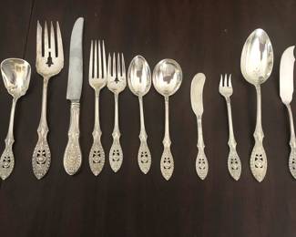 STERLING SILVER FLATWARE SERVICE FOR AT LEAST 12 PLUS SERVING PIECES PATTERN IS MANCHESTER VALENCIENNES