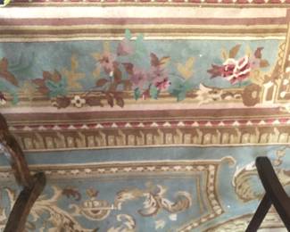 LARGE BLUE AND TAUPE AREA RUG