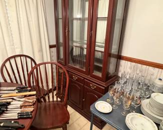 Wood dining table and China cabinet 