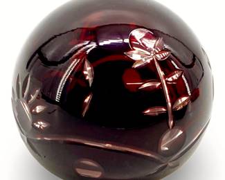 Bohemian Red Cut Art Glass Orb
