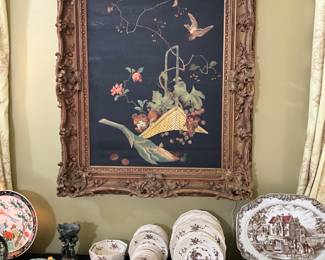 Antique Chinese Export Still Life Painting w/fine antique carved gesso frame-$1,500