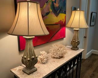 Pair Concrete Finial Lamps-$400 pr