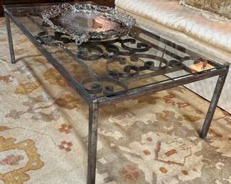 Hand made wrought iron glass top coffee table-$300