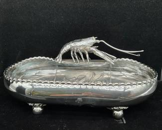Vintage Silverplate Lobster Bowl w/Figural Lobster-$200