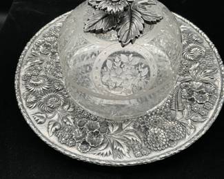 Kirk & Son 1910 Pimlico Horse Racing Trophy Plate w/etched glass cheese dome-$500